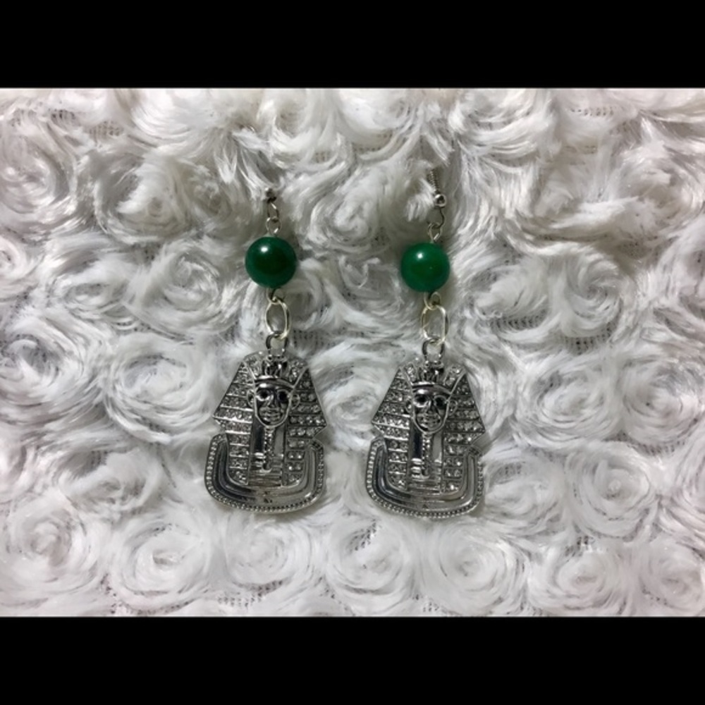 Hieroglyphic Pharaoh Jade CZ Earrings